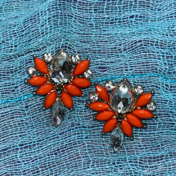 Orange Clear Faceted Crystal Marquis Shape Statement Earrings - Picture 5 of 5